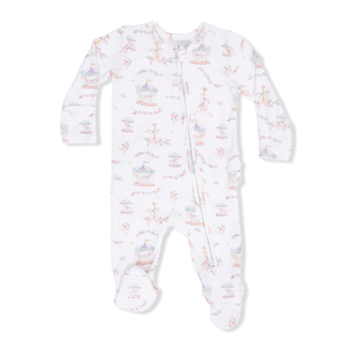 Carousel with Bows - 2 Way Ruffle Back Zipper Footie