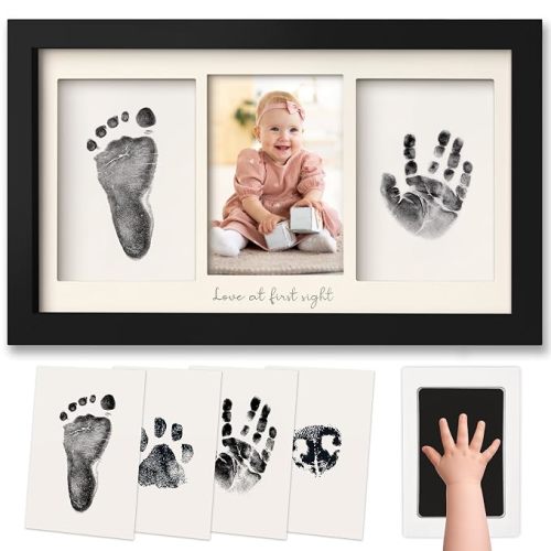 Inkless Hand and Footprint Kit, Boy Girl Newborn Keepsake (Onyx Black) | No Mess Ink Pad for Baby Handprint, Clean Touch Paw Print Kit for Dog Picture Frame, Personalized Baby Christmas Shower Gifts