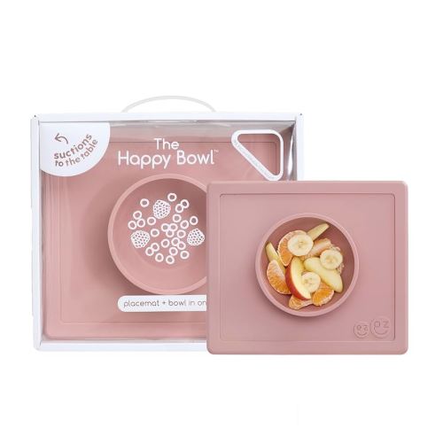 ezpz Happy Bowl - 24 Months + (Blush) - 100% Silicone Suction Bowl with Built-in Placemat – Dishwasher Safe