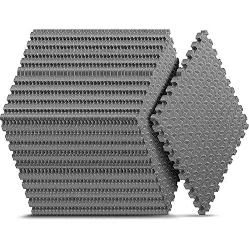 Home Gym Mat, Puzzle Exercise Mat, EVA Interlocking Foam Floor Tiles for Home Workout Equipment and Kids' Play Areas - Grey, 24 in x 24 in x ½ in - 16 Tiles (Grey, 16 Pack, 64 SQ FT)