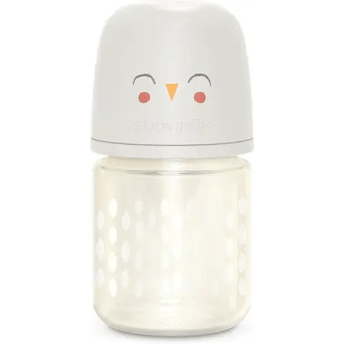 Suavinex Bonhomia Glass Baby Bottle with SX PRO Silicone Nipple, Anti Colic Baby Bottles, Baby Bottles for Breastfed Babies, Slow Flow, 0mo, 4oz, Beige