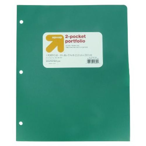 2 Pocket Plastic Folder Green - up&up™: Polypropylene, 3 Hole Punched, 50 Sheet Capacity, Internal Pockets