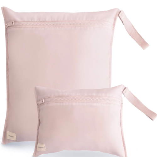 mushie Water Resistant Wet Bags | Large & Small Reusable Storage Bag for Baby Items and Travel | Zippered Pockets with Handle | Machine Washable, Set of 2 (Blush)