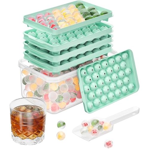 3 Pack Ice Trays for Freezer, 99 PCS Ice Cube Tray with Lid and Bin, Round Ice Cube Mold, Circle Ice Maker for Chilling Drinks (0.8 inch, Green)