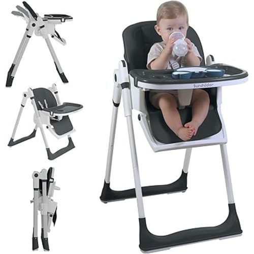 3 in 1 Baby High Chair with Wheels, Adjustable 5 Point Harness, Tray, Foot Rest, Backrest and Seat Height, Foldable High Chair for Toddlers, Black