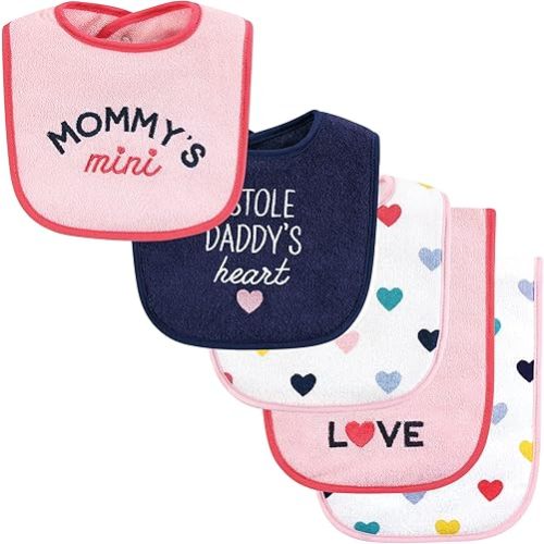 Hudson Baby Unisex Baby Cotton Terry Bib and Burp Cloth Set, Bold Mom Dad, One Size