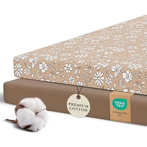 Pobibaby – 2 Pack Pack N Play Sheets and Mini Crib Sheets Fitted, Premium Ultra-Soft Jersey Knit Baby Sheets – Stylish Floral Pattern, Safe and Snug for Standard Playards and Mini Cribs (Meadow)