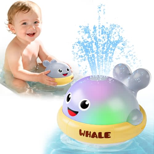 Baby Bath Toys: Bath Whale Toy Sprinkler, Light Up Bath Toys for Kids Ages 1-3, Bathtub Outdoor Water Pool Toys for Toddlers 1 2 3 Year Old, Birthday Gift for Boys & Girls (Grey)