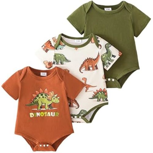 Newborn Baby Bodysuits Boy Clothes Essentials 3 Pack Short Sleeve Infant Summer Outfits Dinosaur Gifts Set