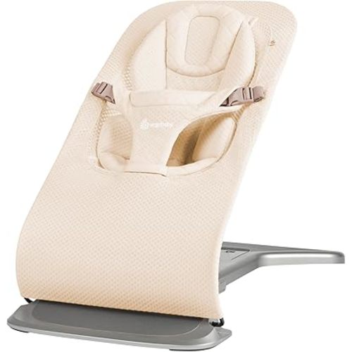 Ergobaby Evolve 3-in-1 Bouncer Seat for Babies and Toddlers 5.5-25lbs - Multi Position Baby Rocker Seat with Adjustable Heights, Secure Harness, Newborn Insert - Mesh Cream