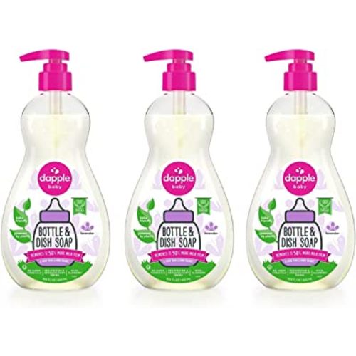 Dapple Baby, Bottle and Dish Soap Dish Liquid Plant Based Hypoallergenic 1 Pump Included, Packaging May Vary, Lavender, 16.9 Fl Oz (Pack of 3)