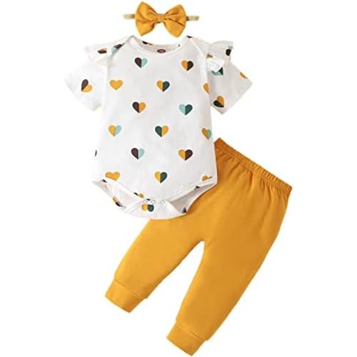 Fullfamous Baby Girl's 3pc Frill Long Sleeve Romper and Pant Set