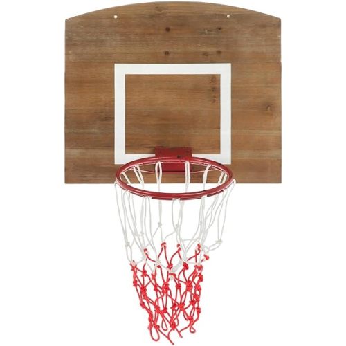 Hobby Lobby Basketball Hoop Wall Decor, Wood and Metal, 35.5 x 23.56 inches, Brown and Red, 20 lb Weight Limit