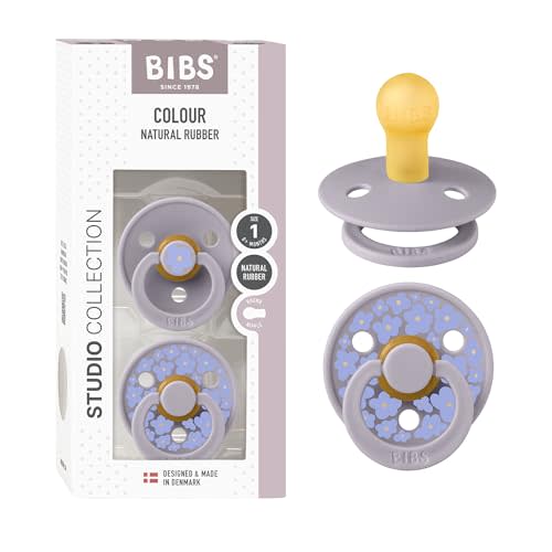 BIBS Pacifiers - Studio 2 Pack | Round Nipple Baby Pacifier | BPA Free Natural Rubber Latex Soother | Made in Denmark | Size 0+ Months | Jasmine Blush