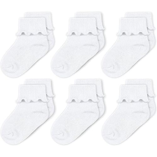 CozyWay Baby Ruffle Socks Baby Girl Turn Cuff Ankle Comfy Cotton Socks Infant - 6 Pack
