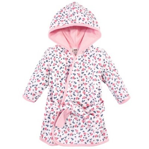 Hudson Baby Infant Girl Cotton Rich Bathrobe, Blue Pink Floral, 0-9M