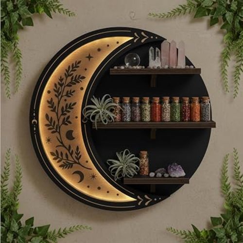 Wall Shelves for Bedroom, Moon Shelf with LED Light, Whimsical Decor