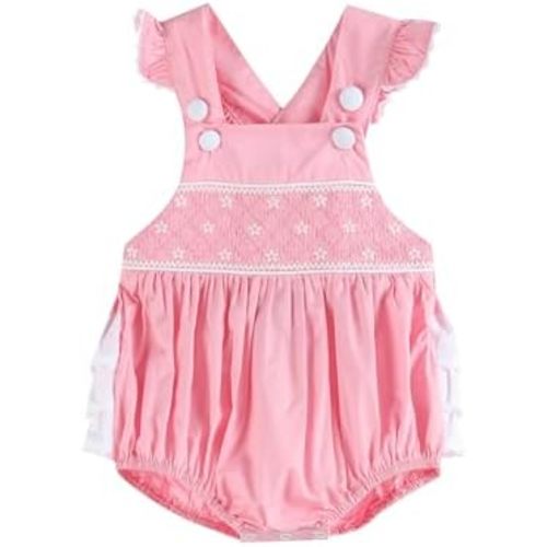 Lil cactus Girls Baby and Toddler Smocked Easter Bunny Ruffle Romper
