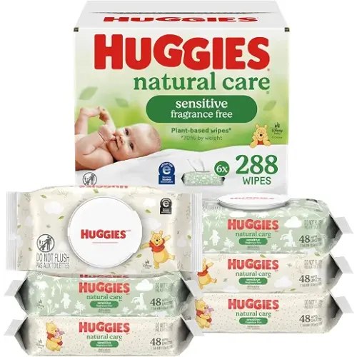 Huggies Natural Care Sensitive Baby Wipes, Unscented, 6 Packs, 288 Wipes | Fragrance Free, Gentle Clean, Hypoallergenic, Dermatologist Tested, No Harsh Irritants, 1-Handed Dispensing
