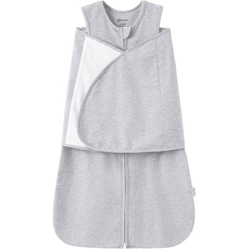 PATPAT Cotton Newborn Swaddle, Transition Sleep Sack, Heather Gray, 0-3M | Quiet Hook-And-Loop, 4-In-1 Adjustable Design, Removable Wings, 2-Way Zipper, Easy Diaper Changes, Gentle On Skin, 0.5 Tog
