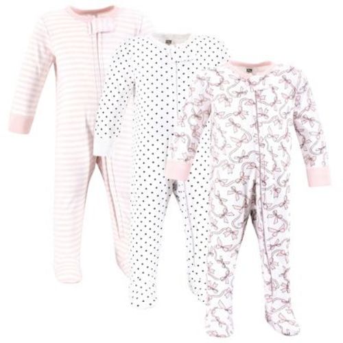Hudson Baby Infant Girls Cotton Sleep and Play, Pink Bows