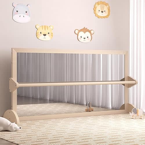 3-in-1 Montessori Mirror with Baby Pull Bar for Toddlers – Ideal for Nurseries, Home Learning, and Kids' Classrooms