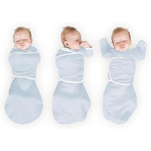 SwaddleDesigns Organic 6-Way Omni Swaddle Sack, Arms Up Swaddle for Newborn, More Options to Calm Startle Reflex, Improves Sleep, Small, 0-3 mo, 6-14 lbs, Soft Blue