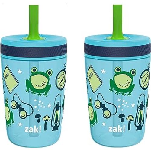Zak Designs Kelso 15 oz Tumbler 2pc Set, (Campout) Leak-Proof Screw-On Lid with Straw Made of Durable Plastic and Silicone, Perfect Cup Bundle for Kids