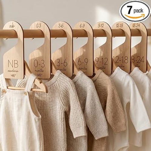 Beautiful Wooden Baby Closet Dividers Set of 7 - Newborn to 24 Months