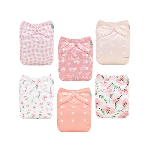 ALVABABY Baby Cloth Diapers 6 Pack with 12 Inserts Cloth Diaper Covers Adjustable Washable Reusable for Baby Girls and Boys 6DM138A
