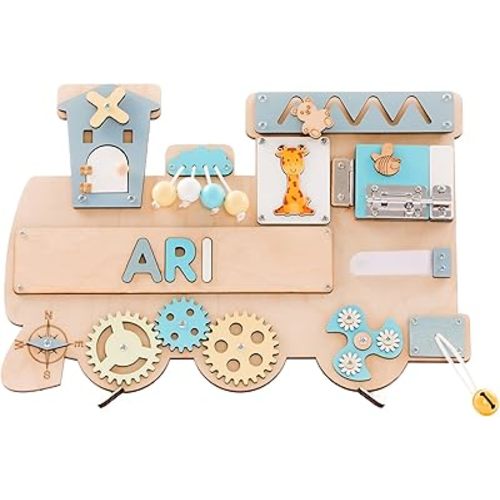 Customized Name Puzzle for Toddlers (Fixed I J Letters) Personalized Toddlers Busy Board, Baby Personalized Board for 1-5 Years Old, Birthday Gift, Montessori Toys (Pastel Boy)