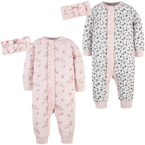 Gerber baby-girls 4-piece Coveralls & Headband Sets