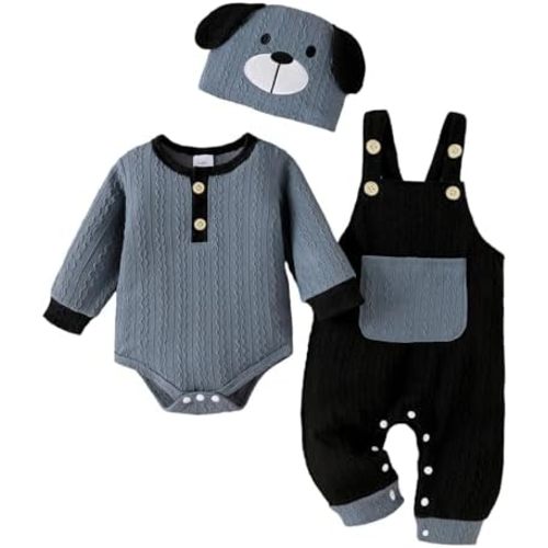Baby Boy Clothes Cute Long Sleeve Romper Infant Pocket Overalls Adjustable Suspender Pants Set 0-18 Months