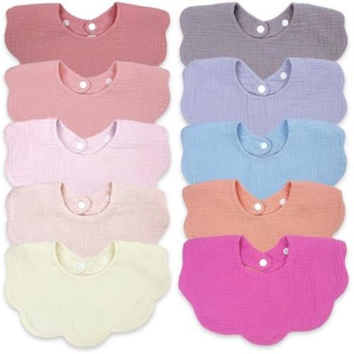 EllieHouse Baby Bibs for Girls Boys 10Pack Muslin Drool Teeth Drooling Teething Bibs Muslin Cotton for Infant Toddler