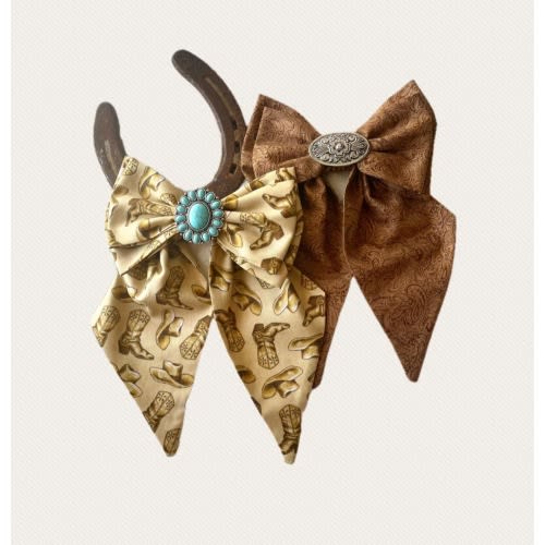 Cowgirl boots and brown paisley hair bows- handmade hair accessory - western hairbow clip
