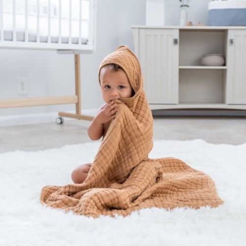 Baby Hooded Muslin Cotton Towel for Kids by Comfy Cubs, Color: Caramel, Size: pack of 2