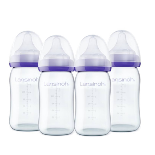 Lansinoh Anti-Colic Glass Baby Bottles, 5 Ounces, 4 Count Bottles for Feeding, Baby Essentials, Includes 4 Slow Flow Nipples, Size S