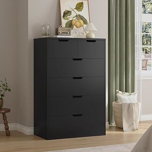 Tall 6 Drawer Dresser, Black Modern Chest of Drawers for Bedroom,Closet Dressers with Drawers for Living Room, Entryway, Hallway