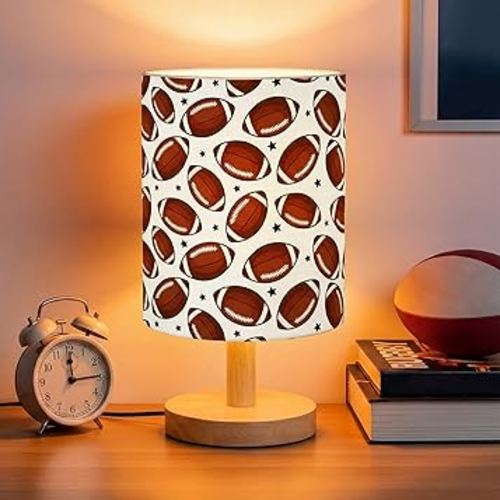 VIHOSE Football Kids Table Lamp for Bedroom Kids Sport Ball Bedside Lamp with Linen Wooden Nightstand Cartoon Nursery Lampshade for Girls Boys Living Room