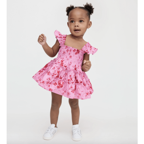 The Baby Ellie Nap Dress - Blue Floral Block Stripe