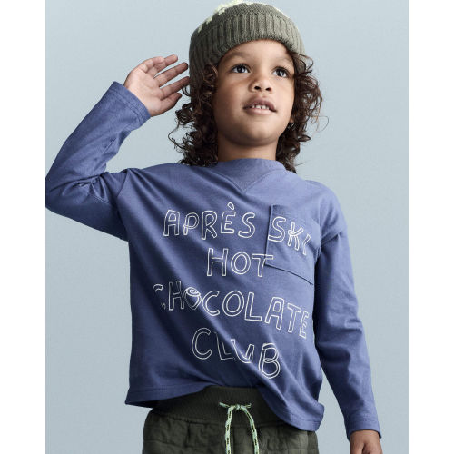 Toddler 'Hot Cocoa Club' Long-Sleeve Pocket Relaxed Graphic Tee - Dark Blue - Otter Avenue | Carter's