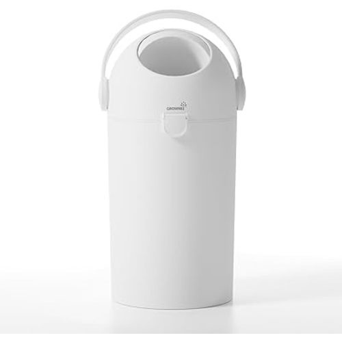Grownsy Baby Diaper Pail, Odor-Locking Roll-Top Design, No Special Bag Required, One-Handed Use & Compact Design, Eco-Friendly Diaper Trash Can, Newborn Essentials, White