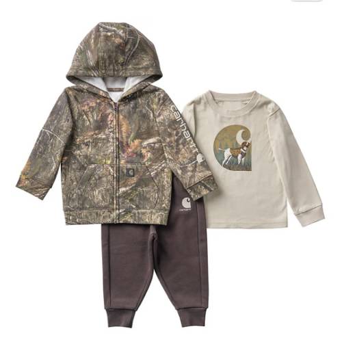 Boys' 3-Piece Long Sleeve T-Shirt, Full-Zip Hooded Camo Jacket & Fleece Pant Set (Baby) | Carhartt