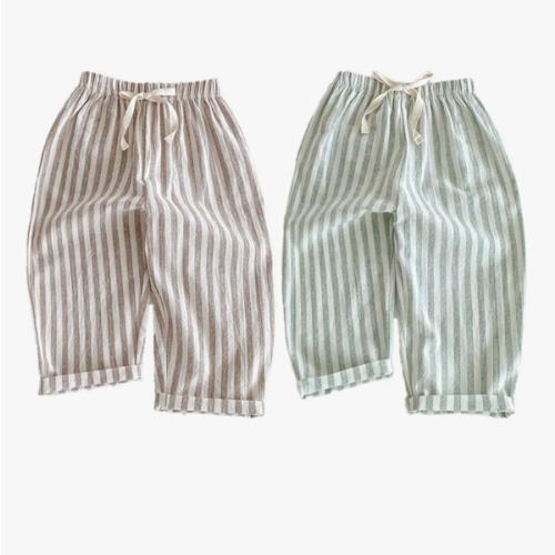 12-18 months Ashmyova Classic Casual Pants for Boys Thin Cotton Stripe Elastics Waist Spring Summer Trousers Toddler Long Pants 2Pcs