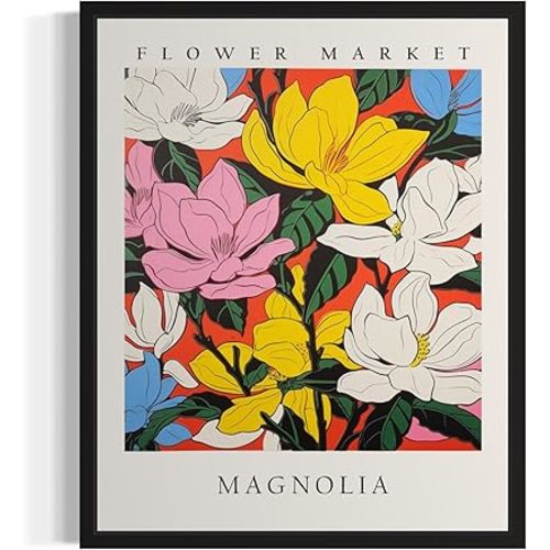 Magnolia Flower Market Art Print Poster, Floral Aesthetic Botanical Pastel Painting for Bedroom, Bathroom Living Room Decor 75 (Magnolia, 16 x 20 inches, Unframed)