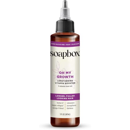 Soapbox Oh My Growth, Lengthening Vitamin Booster Treatment for All Hair Types with Biotin, Vegan Collagen & Vitamins A & C, Paraben & Cruelty Free, For Thicker, Fuller Hair for Men & Women (5 oz)