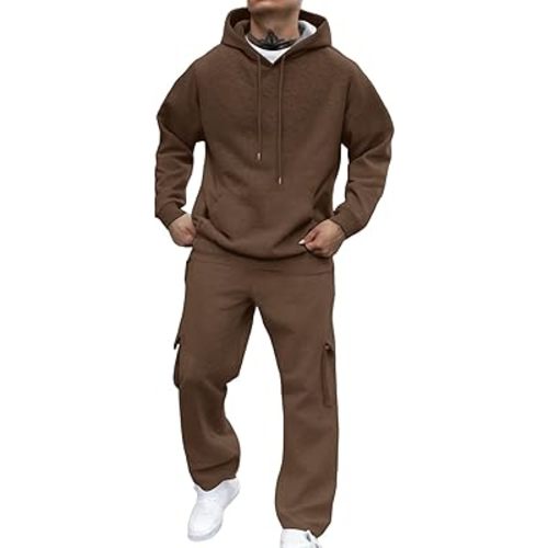Mens Sweatsuits 2 Piece Set Fleece Hoodies and Cargo Sweatpants Set Casual Athletic Tracksuits Winter Jogging Suit