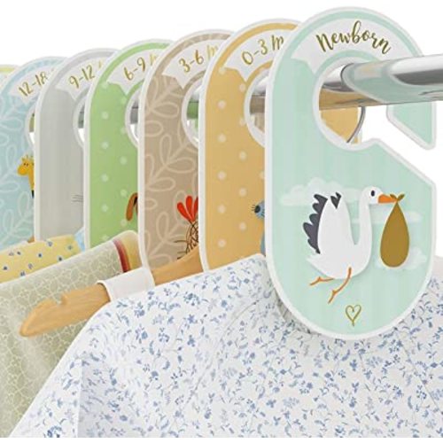 Baby Closet dividers & Baby Clothes Organizer - 18 x Baby Clothes Closet dividers - Neutral Hangers (boy & Girl) - Size & Age Baby Clothes dividers - Cozy Hedgehog