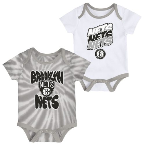 Brooklyn Nets Infant Tie-Dye Two-Pack Bodysuit Set - White/Gray