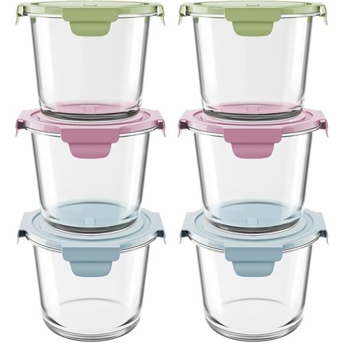 23oz Glass Meal Prep Containers with Lids, Airtight 3-Cup Glass Storage Containers Set, Heat-Resistant BPA-Free for Soup, Leftover, Microwave, Dishwasher, and Freezer Safe (6 Packs)